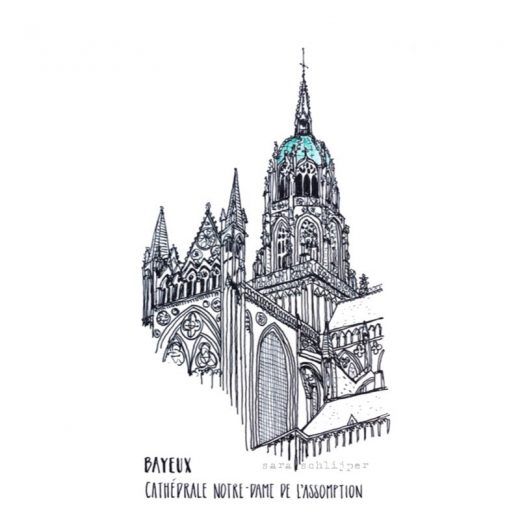Tekening kathedraal Notre-Dame de l'Assomption Bayeux