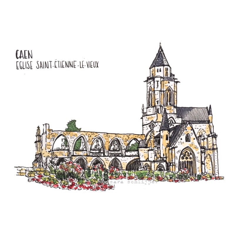 Tekening Caen – Église Saint-Étienne-le-Vieux