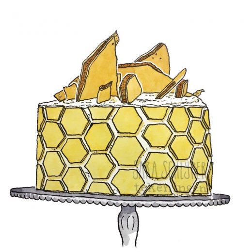 Tekening taart 'Zoet als honing, toch? van Ellen - #HHB S8A3