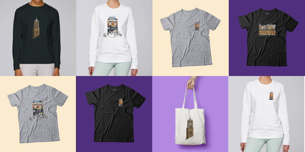 foto shirts en tassen met utrechtse tekeningen