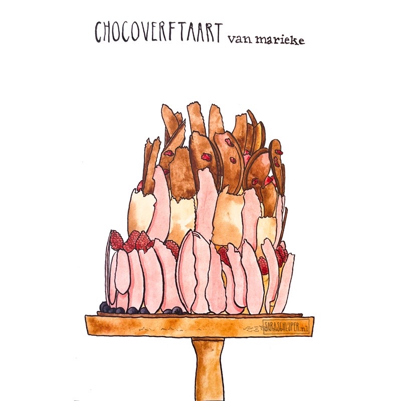 tekening chocoverftaart van marieke - heel holland bakt
