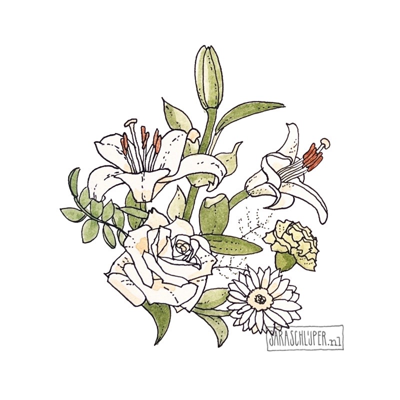 tekening witte bloemen