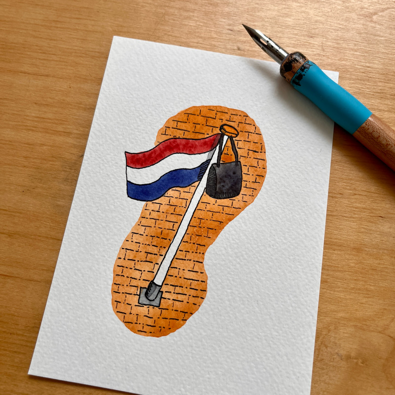 tekening vlag en schooltas voor geslaagdkaartje