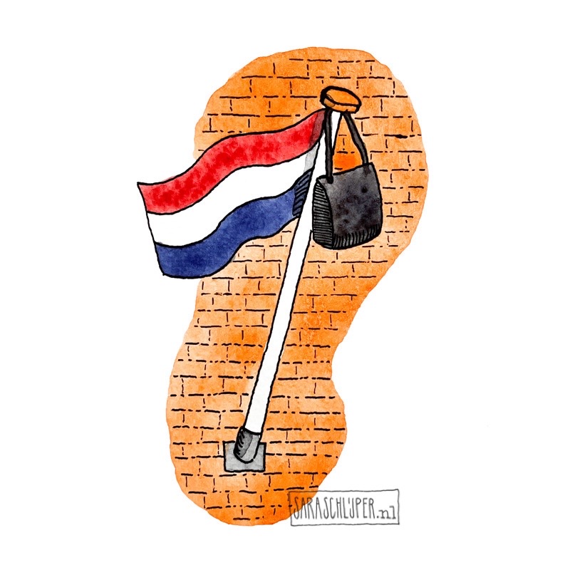 tekening vlag en schooltas voor geslaagdkaartje