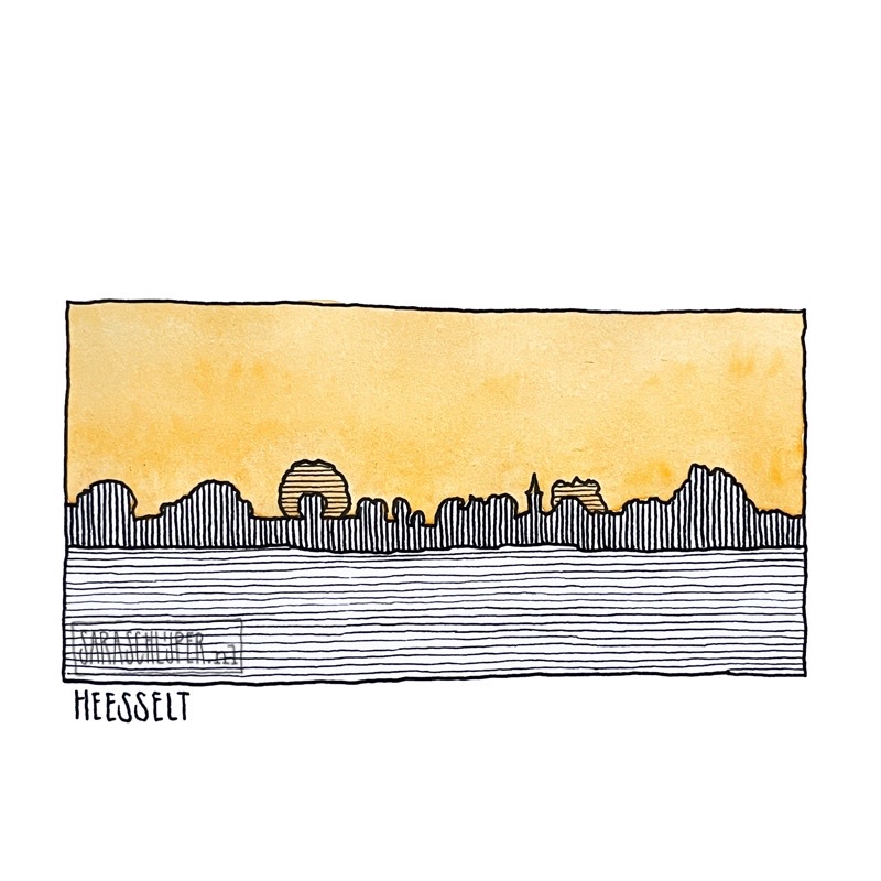 tekening zonsondergang boven heesselt