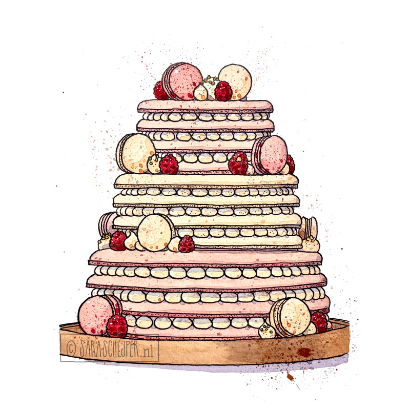 Tekening macarontaart van Zeinab - Heel Holland Bakt Elke Dag - seizoen 2026 afl. 10