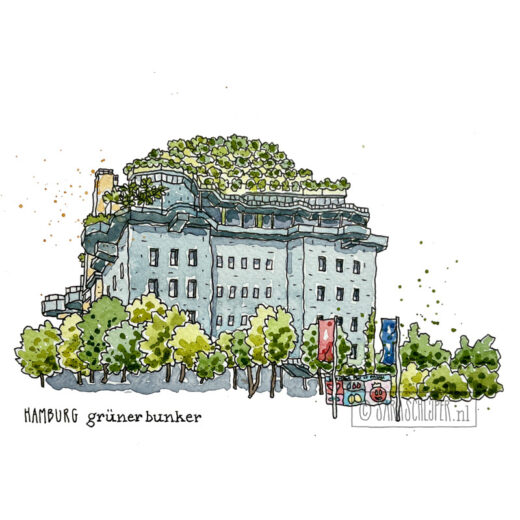 tekening grüner bunker - hamburg