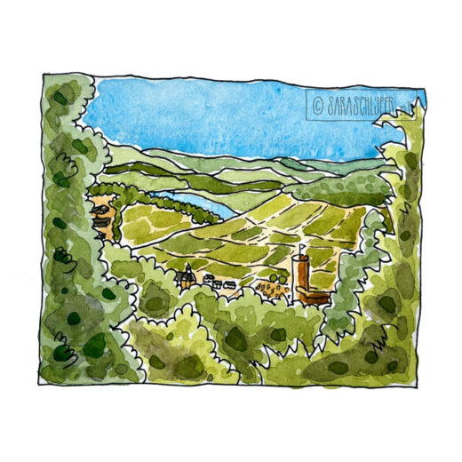 Tekening uitzicht op Bernkastel-Kues