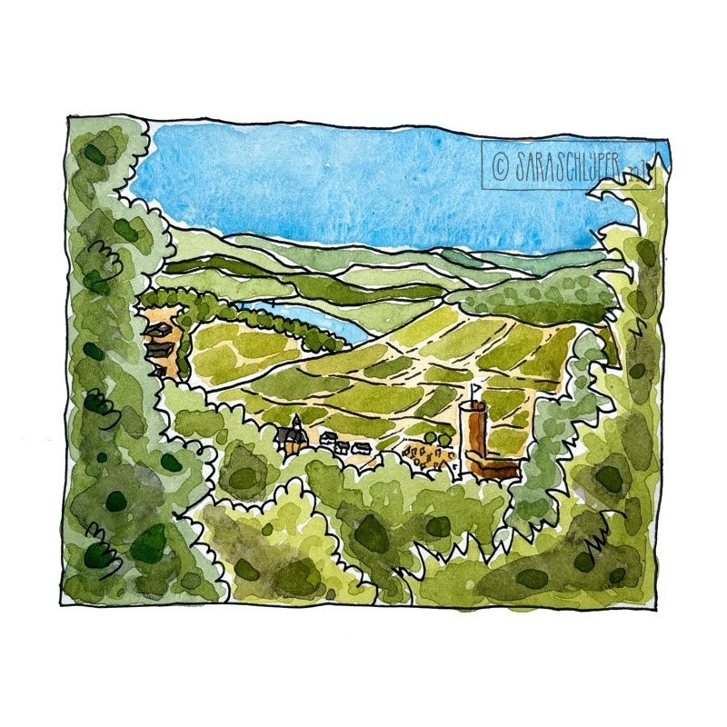 Tekening uitzicht op Bernkastel-Kues
