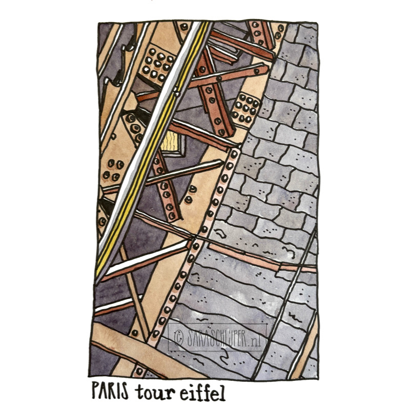 tekening liftschacht eiffeltoren - paris